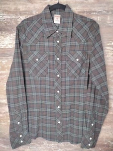 True Religion Western Brown Plaid Flannel Shirt Men’s XL Pearl Snap Horseshoe - Picture 1 of 12