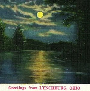 c.1937 Greetings From Lynchburg Ohio OH Postcard Clinton Highland Co. Full Moon - Picture 1 of 3