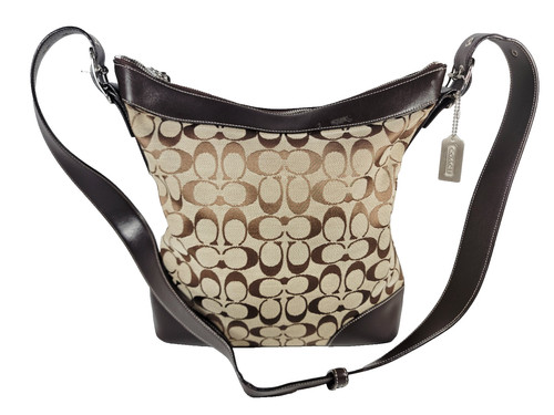 Coach F2K 6346 Tracolla in tela kaki con bordo in pelle marrone