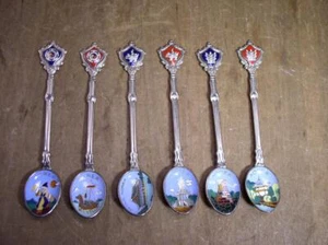 SET OF 6 SOUVENIR SILVER PLATED OR TONE ENAMEL SPOON BOWL SEOUL KOREA - Picture 1 of 8