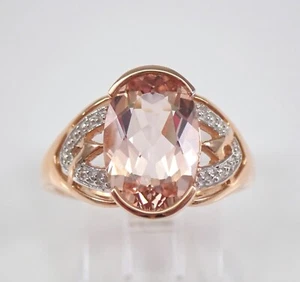 Oval Half Bezel Morganite and Diamond Engagement Ring 14K Rose Gold - Picture 1 of 7