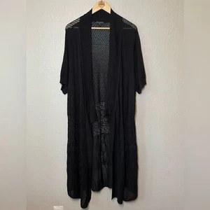 Eileen Fisher Woman Sheer Silk Knit Lace Duster Long Cardigan Black Sz 3X Plus - Picture 1 of 7