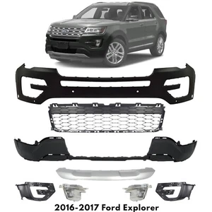 Front Bumper Cover Fascia & Fog Light Assembly Kit For 2016-2017 Ford Explorer - Picture 1 of 14