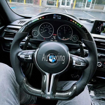 Led Carbon Fiber Flat Steering Wheel For BMW M1 M3 M4 M5 M6 M7 X5 F82 435i 2015+ Foto 1 de 4