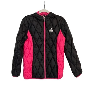 Gerry Hooded Puffer Down Girls Jacket Hot Pink Black Hooded Large 14/16 Gorp Ski - Picture 1 of 17