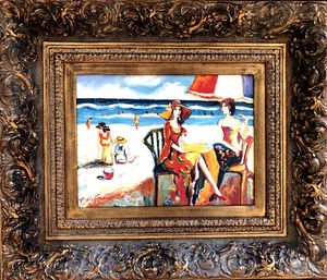 Ladies On The Beach Oil Painting Original Framed Certificate Of Authenticity - Picture 1 of 11