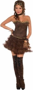 Corset Top Pirate Brown Caribbean Fancy Dress Halloween Adult Costume Accessory - Picture 1 of 2