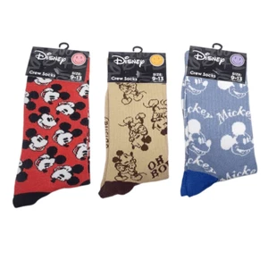 Disney Mickey Mouse Crew Socks Adult Unisex Size 9-13, 3 Pair NEW - Picture 1 of 3