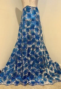 BLUE WHITE Sequins Embroidered Lace Fabric 50” Width Sold By The Yard - Picture 1 of 6