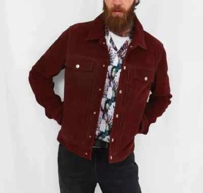 Men's Burgundy Leather Trucker Jacket 100% Real Suede Custom Made Biker Jacket - Image 1 of 4