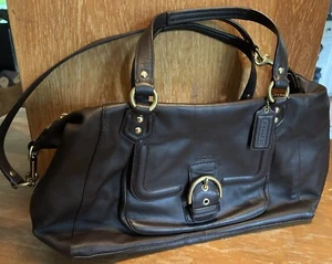 COACH Chocolate Brown LEATHER SHOULDER BAG HANDBAG PURSE Clean 15 X 9 IN. - Picture 1 of 7