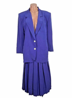 Traje Falda Plisada Vintage Pura Seda Talbots Longline Blazer Púrpura 2 Piezas Foto 1 de 4