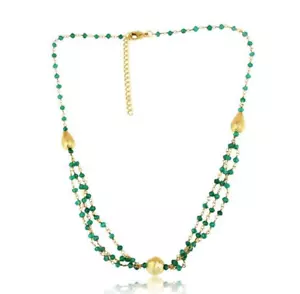 Beaded Gemstone Necklace Gold Plated Three Layer Adjustable Necklace In Onyx - Picture 1 of 5