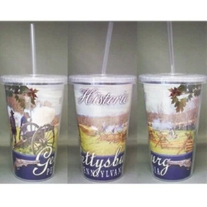 Gettysburg Historic Plastic Insulated Travel Cup with Straw New - Picture 1 of 1