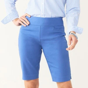 Croft & Barrow Sadie Stream Blue Effortless Stretch Pull On Bermuda Shorts 12 - Picture 1 of 9