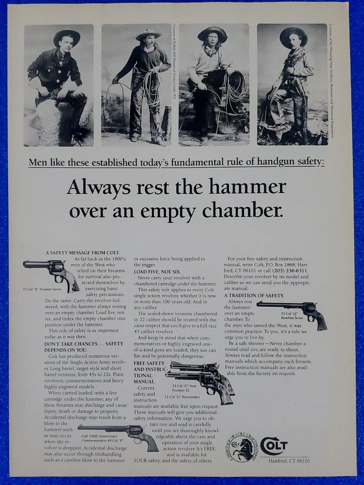 1987 COLT HANDGUN SAFETY ORIGINAL PISTOL PRINT AD HERITAGE OF COLT CRAFTSMANSHIP - Image 1 of 1