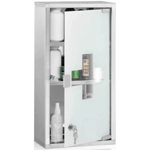 Armadietto Armadio Porta Medicinali Acciaio Inox Vetro Satinato 60x30x12 cm - Foto 1 di 4