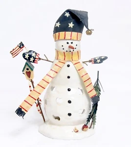 Ceramic Mixed Media Patriotic Snowman Tealight Candle Holder Valorie Evers Wenk - Picture 1 of 5