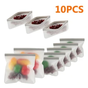 10PCS /Set Silicone Food Storage Containers Leakproof Reusable Stand Up Zip Shut - Picture 1 of 9