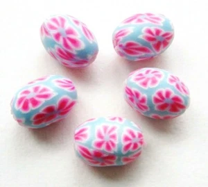 Fimo Perlen Olive hellblau rose 12x17mm 20 Stück SERAJOSY Polymer Clay Beads - Bild 1 von 1