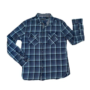 LADRFT Men’s Large Blue plaid flannel Long Sleeve Button Up Shirt - Picture 1 of 6