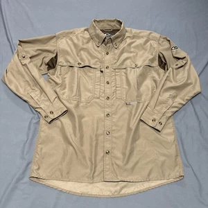 Drake Mens Small Khaki Performance  Fishing Button Up Vented Long Sleeve Shirt - Picture 1 of 13