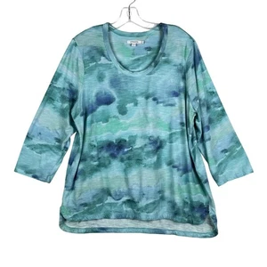 Chicos 3/4 Arm Aquarell Print Pullover Oberteil Blau Grün 3 Damen XL - Bild 1 von 9