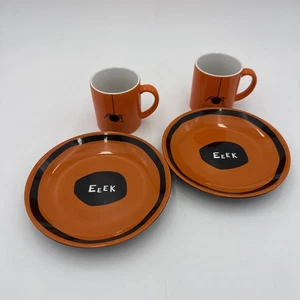 Set of 2 CRATE & BARREL HALLOWEEN EEK SPIDER MUG CUP & DESSERT PLATE SET - Picture 1 of 10