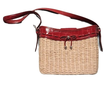 De Colección Bolso de Hombro Brighton Paja Cocodrilo Cuero Rojo Emma Cesta de Picnic Foto 1 de 4