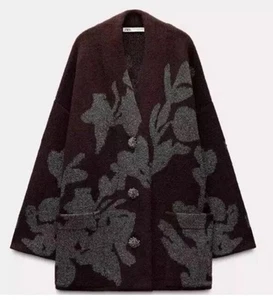 ZARA WOMAN FW24 WINE KNIT COAT WITH METALLIC THREAD SIZES S/M. 2756/128/660 - Picture 1 of 5