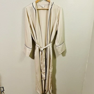 H&M Home Bata Larga Champagne Beige Negro Ribete Lujo Kimono Mujer’s Talla M Foto 1 de 4