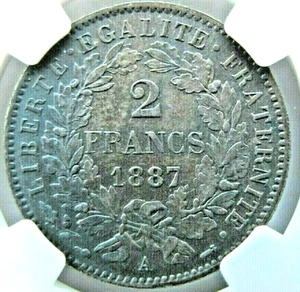 Francia 2 Franchi 1887-Una splendida tonalità profonda NGC MS 63 - Foto 1 di 2