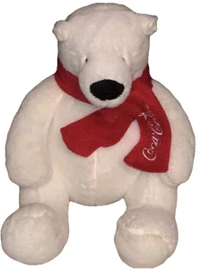 Coca Cola Eisbär Plüsch 7 Zoll weiß mit rotem Schal sitzend Cola Teddy Stofftier 2014 - Bild 1 von 6