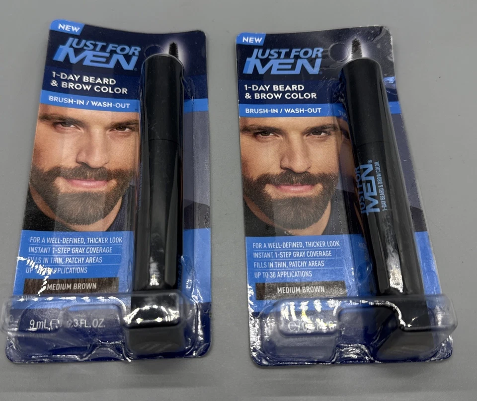 Lot Of 2 JUST FOR MEN 1-Day Beard & Brow Color MEDIUM BROWN 0.3 Fl Oz. Each New - Image 1 of 2