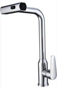 Küchen Spültischarmaturen Mischbatterie mit herausziehbarer Brause schwenkbar Einhand SILBER - Bild 1 von 5