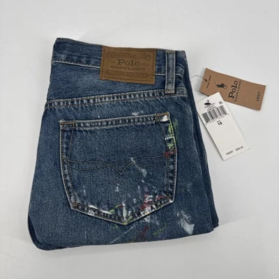 NUEVO CON ETIQUETAS POLO RALPH LAUREN Niños Pintura Salpicaduras Sullivan Denim Ajustado Corto Talla 18 Foto 1 de 4