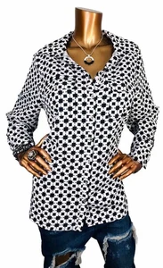 Notations 1X Plus Top Stretch Geometrisch Schwarz Weiß Knopfleiste Shirt Langarm - Bild 1 von 11