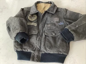 Vintage Boys Leather Jacket Youth 7 Distressed Black Aviator Flight Bomber - Picture 1 of 14