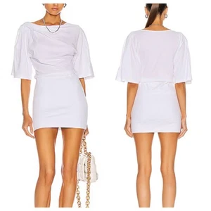 Mini Vestido IRO Palermo Blanco Algodón Tejido Elastizado Cuello Reunido Manga Corta Pequeño - Imagen 1 de 9