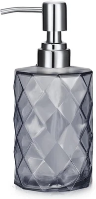 Dispensador de Jabón de Vidrio con Bomba a Prueba de Óxido, 12oz Diamante Baño Líquido Gris  Foto 1 de 4
