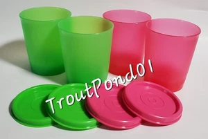 Tupperware Tumblers Small 6 oz Cups Vtg Style Textured Weighted Bottom Lids Set - Picture 1 of 11