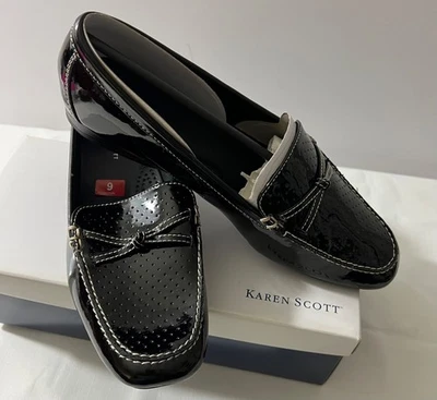 Karen Scott Women Loafers Black Faux Patent Leather w/Stitching Med 8.5 or 9 - Image 1 of 4