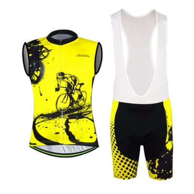 Kit de shorts e colete de jersey acolchoado masculino sem mangas para ciclismo preto-amarelo - Imagem 1 de 4