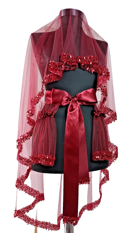 Juego de velo de novia borgoña, juego de 4 cuentas de henna con lentejuelas piedra de agua con estampado de hojas Foto 1 de 4