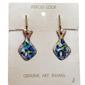 Pendientes Vintage Arte Genuino Esmalte Cobre Tornillo Trasero Con Un Aspecto Perforado NUEVO - Imagen 1 de 6