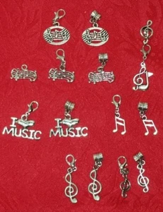 ANTIKE SILBER MUSIKNOTEN CHARMS - ICH LIEBE MUSIK - EUROPÄISCH - KARABINERVERSCHLUSS - BA - Bild 1 von 27