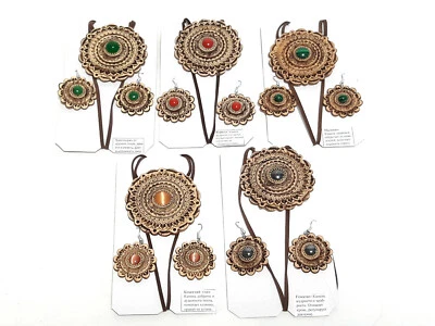 Holz Birkenrinde Damen Schmuck Set Ohrhänger Anhänger Organikprodukt Handmade - Bild 1 von 4