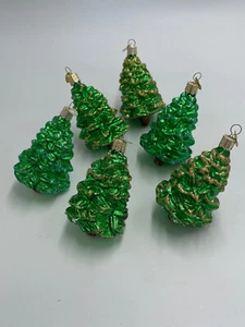 Glass Blown Ornament 6 Old World Christmas Trees Christmas Gold Silver Trim 4" - Picture 1 of 7