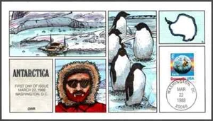 #2282 E RATE EARTH STAMP FIRST DAY OF ISSUE PENGUINS COLLINS HAND COLORED FDC - Picture 1 of 1