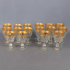 set of Vintage 1950 Floral Relief Gold Cut Crystal Glasses - Picture 1 of 16